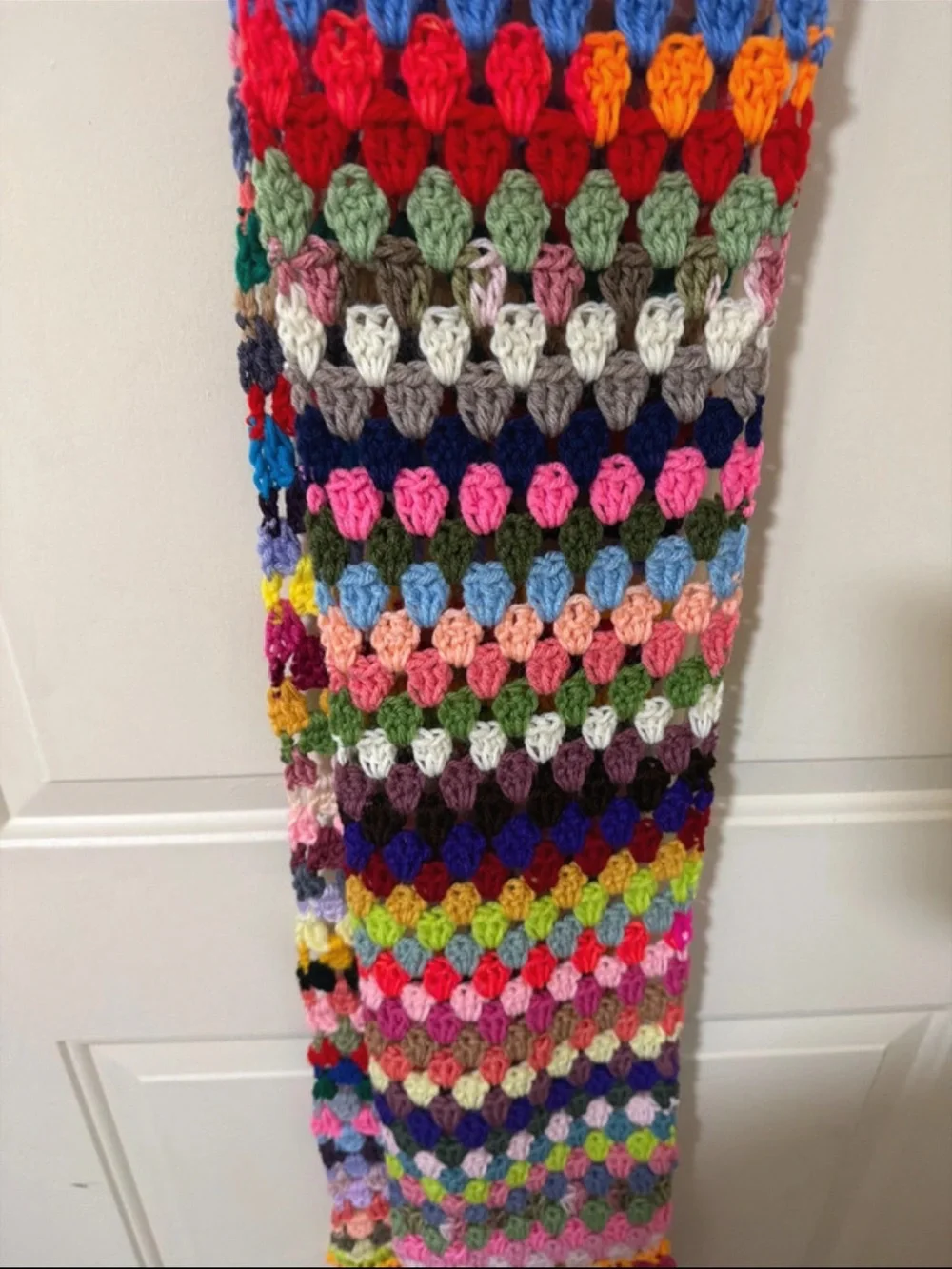 Hand Crafted Multicolor Crochet Scarf with Bold Stitch Rows